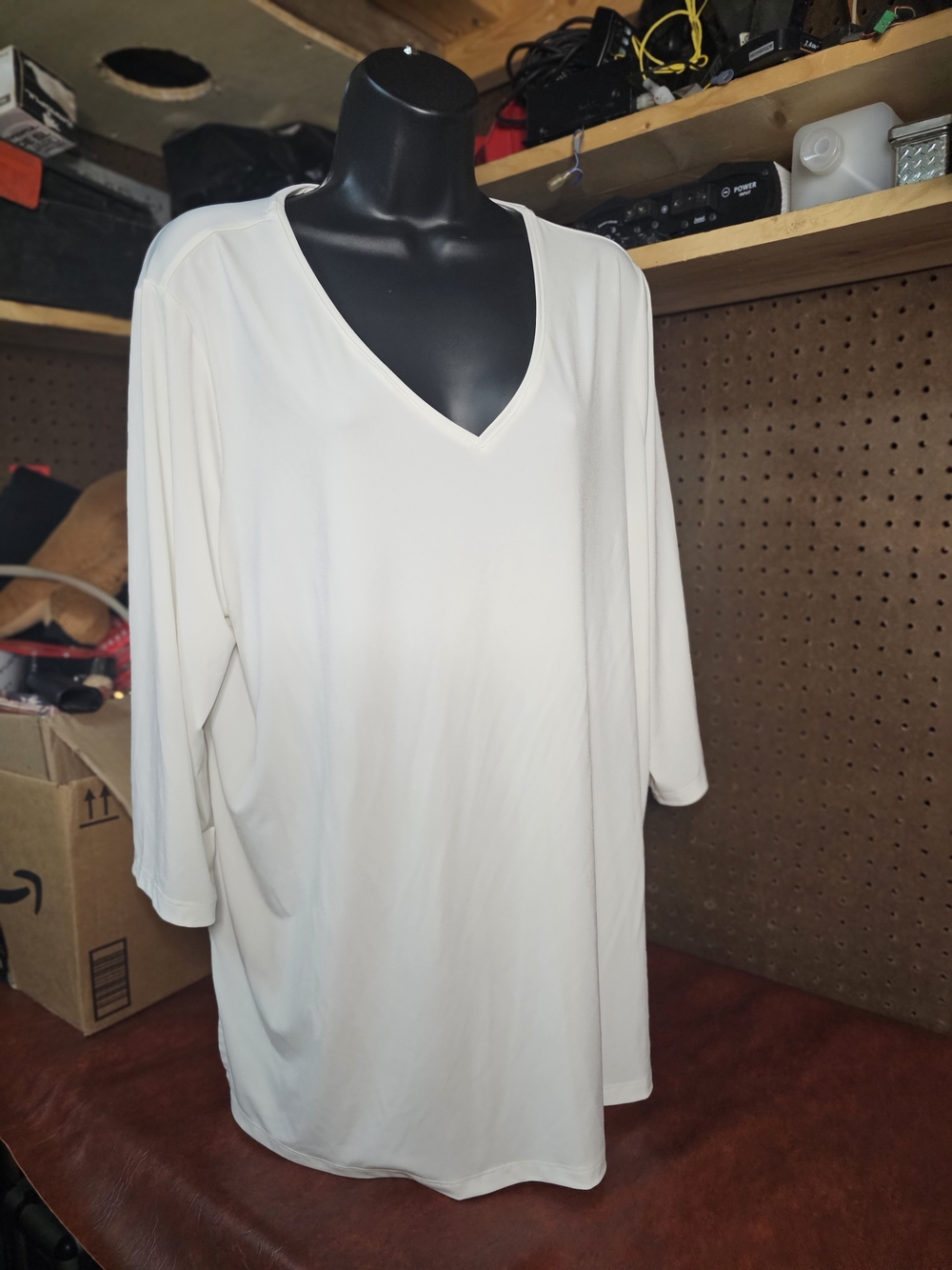 Susan Graver Womens White 3/4 Sleeve Blouse 1XP